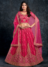 Beautiful Magenta Zarkan Embroidery Silk Wedding Lehenga Choli1278