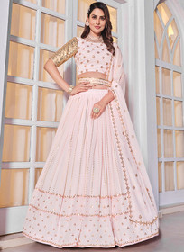 Beautiful Pink Sequence Embroidery Georgette Lehenga Choli1329