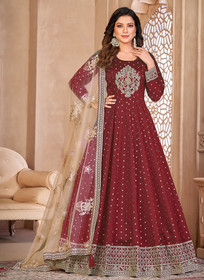 Beautiful Bridal Red Handwork Embroidery Silk Anarkali Suit1345