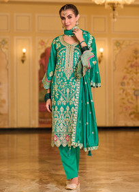 Beautiful Turquoise Multi Embroidered Traditional Salwar Suit1359