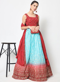 Beautiful Red Blue Ombr Sequence Embroidery Silk Lehenga Choli1382