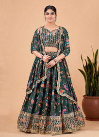 Beautiful Dark Green Sequence Embroidery Floral Festive Lehenga Choli1385