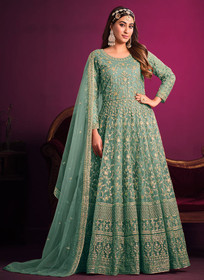 Beautiful Sea Green Embroidery Festive Anarkali Suit1401