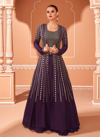 Beautiful Deep Purple Embroidered Lehenga Choli With Jacket1428