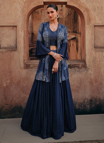 Beautiful Royal Blue Jacket Style Lehenga1436