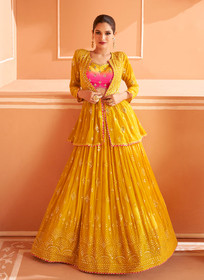 Beautiful Yellow Sequence Embroidery Jacket Style Lehenga Choli1438