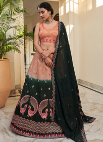 Beautiful Black And Peach Multi Embroidery Ombr Silk Lehenga Choli1461