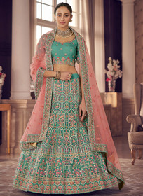 Beautiful Teal Blue Multi Embroidery Wedding Lehenga Choli1470