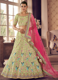 Beautiful Pista Green Multi Embroidery Wedding Lehenga Choli1471