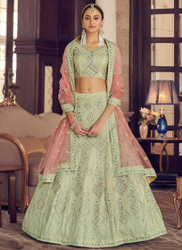 Beautiful Mint Green Multi Embroidery Wedding Lehenga Choli1472