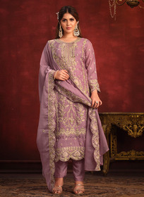 Beautiful Purple Embroidery Designer Pant Style Suit1487