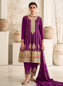 Beautiful Purple Multi Embroidery Anarkali Dhoti Pant Suit1488