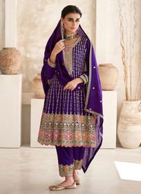 Beautiful Purple Multi Embroidery Anarkali Dhoti Pant Suit1490