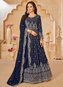 Beautiful Dark Blue Sequence Embroidery Festive Anarkali Suit1493