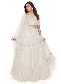Beautiful White Sequence Embroidery Wedding Lehenga Choli1522