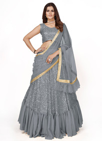 Beautiful Grey Sequence Embroidery Wedding Lehenga Choli1524