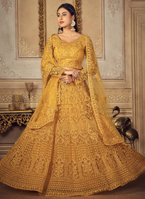 Beautiful Mustard Yellow Embroidery Designer Wedding Lehenga Choli1528