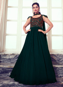 Beautiful Dark Green Sequence Embroidery Designer Festive Gown1547