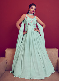 Beautiful Sea Green Sequence Embroidery Designer Festive Gown1548