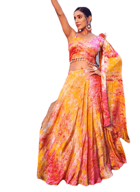 Beautiful Orange Red Digital Printed Silk Lehenga Choli2455