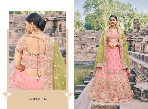 Buy Pink Embroidered Silk Lehenga Online in USA with Printed Dupatta – Pure  Elegance