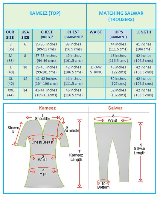 Standard Size Chart Indian Market Place 0333