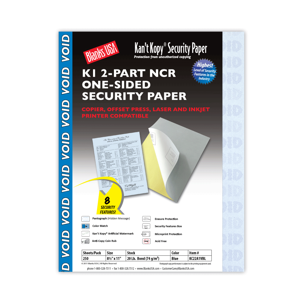 Kan't Kopy Carbonless Security Paper