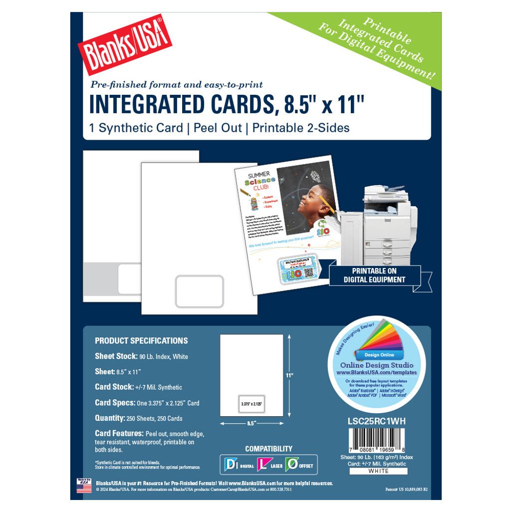 Integrated Card Sheet | Synthetic Peel Out Card | 1 Card/Sheet | 8.5" x 11" Sheet