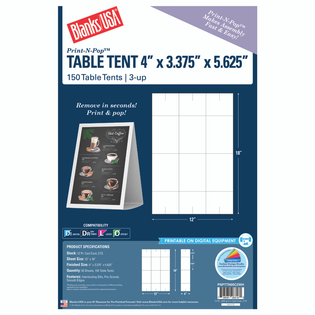 Print-N-Pop™️Table Tent | 12" x 18" | 3-up 