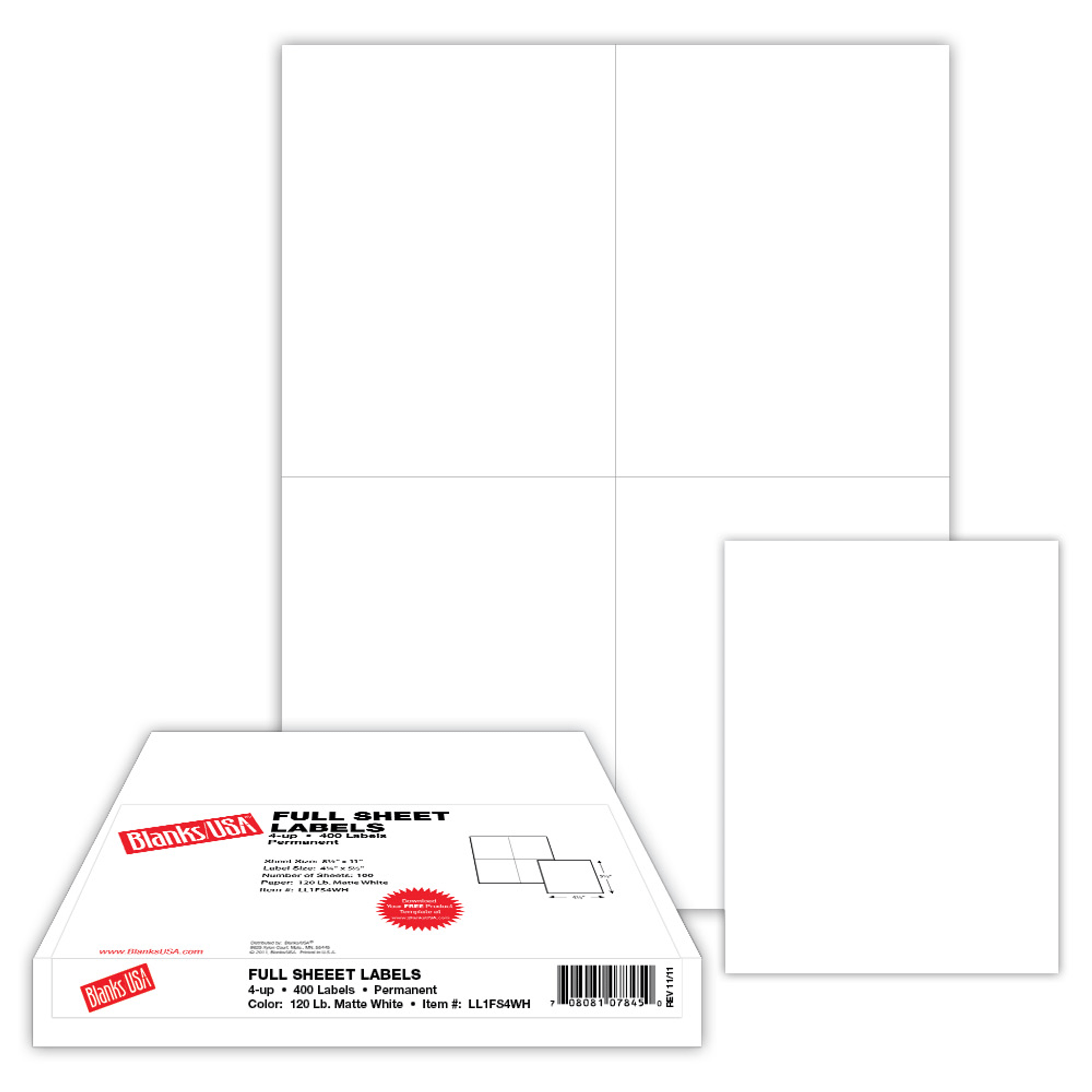 Blank 4 Square Paper Label, White