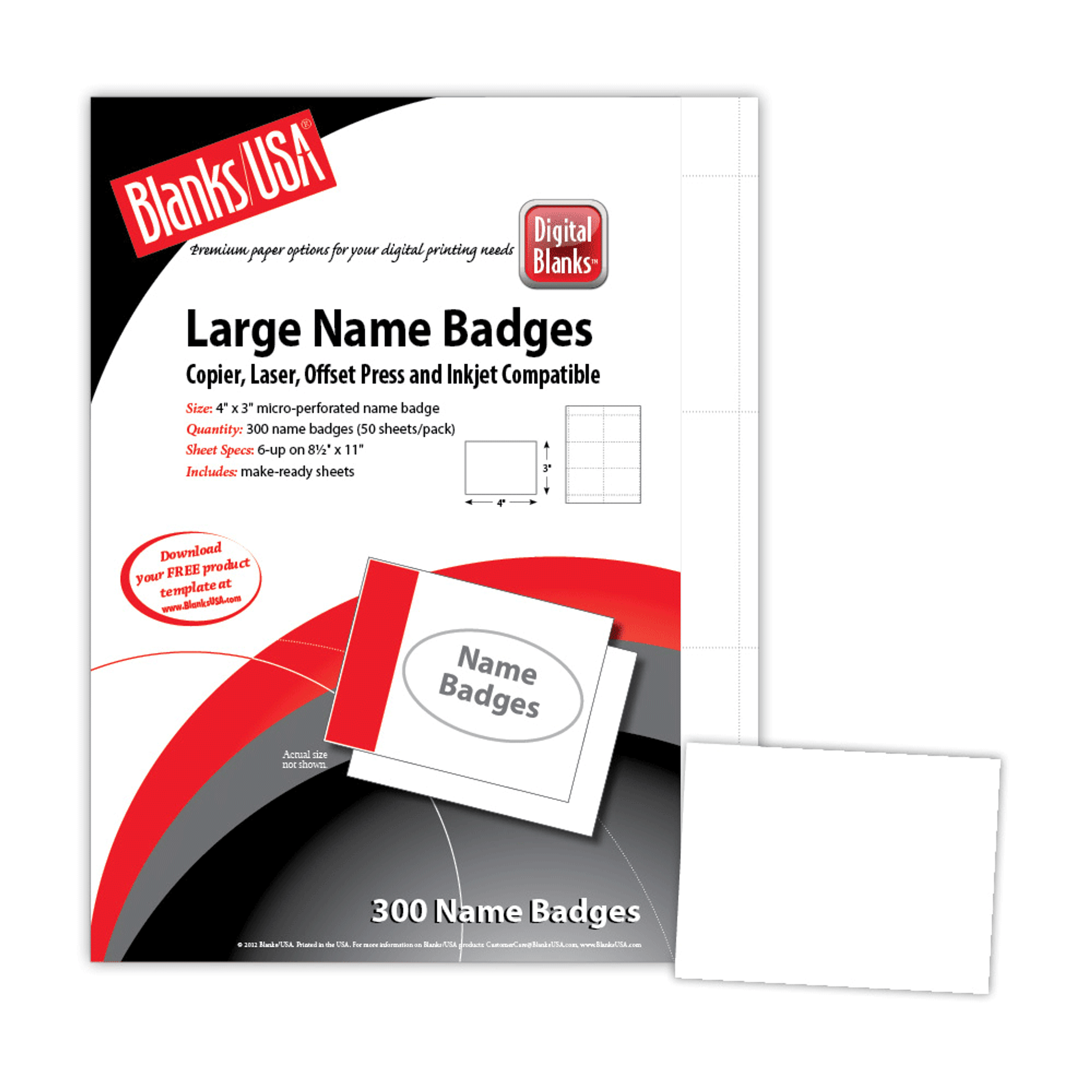 4 x 3 Conference Badge, Blank, Pack of 150 Badges