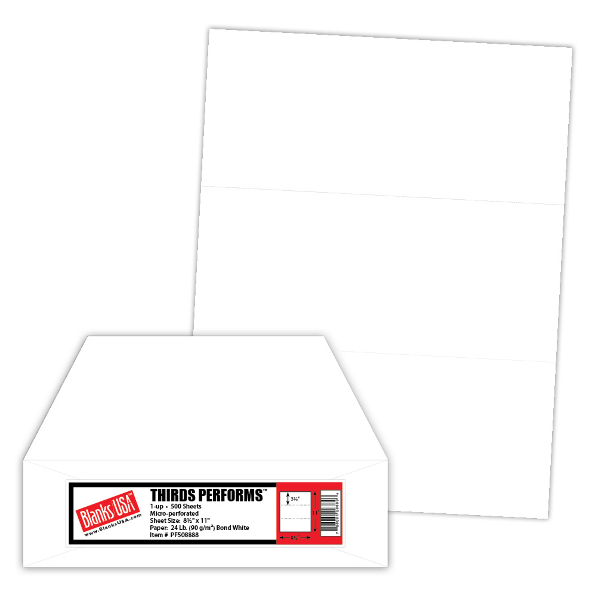 Perforated Paper 5034, 8.5 x 11, 24 lb. White 92 Bright. Perfs 3