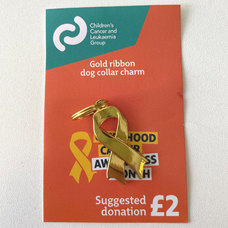 Gold ribbon dog collar charm Children's Cancer and Leukaemia Group