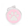 MyFamily Big Circle Pink Paw Pet ID Tag Diamond Engraved
