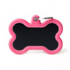 MyFamily Hushtag Aluminum XL Black Bone With Pink Rubber Pet ID Tag Diamond Engraved