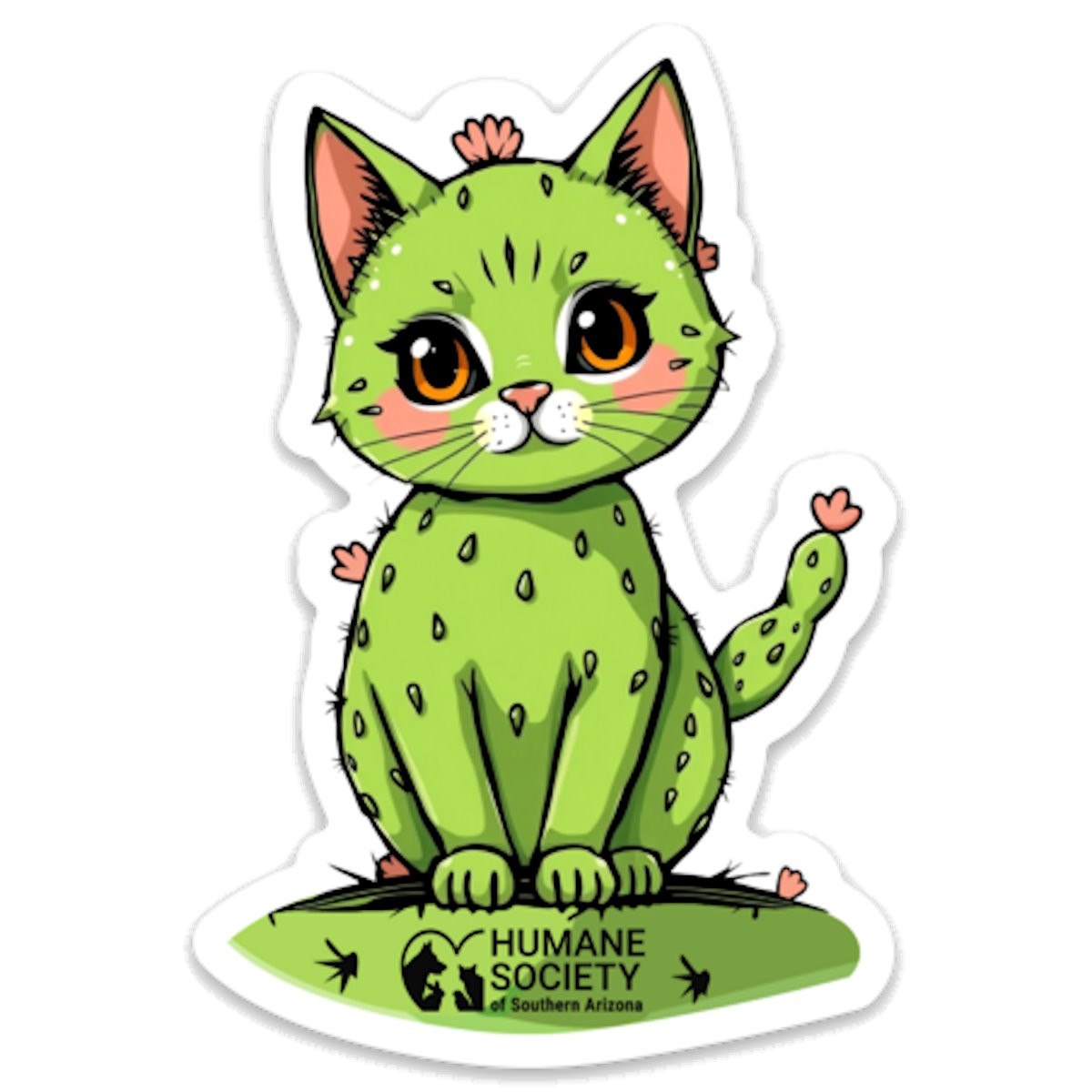 HSSA Prickly Pear Cactus Cat Cutout Weatherproof Sticker, 3 inch - Humane  Society of Southern Arizona