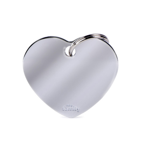 MyFamily Big Heart in Polished Chrome Plated Brass ID Tag - Free Custom Engraving