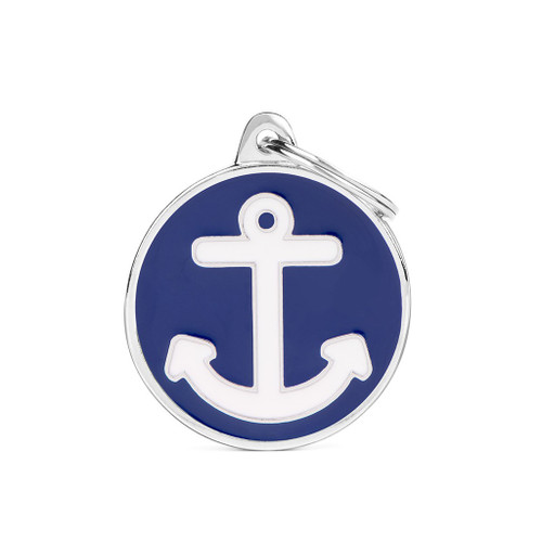 MyFamily Big Circle Anchor Pet ID Tag Diamond Engraved