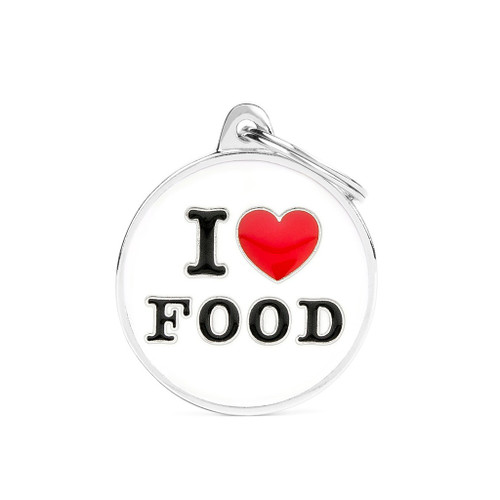 MyFamily Big Circle "I Love Food" Pet ID Tag Diamond Engraved