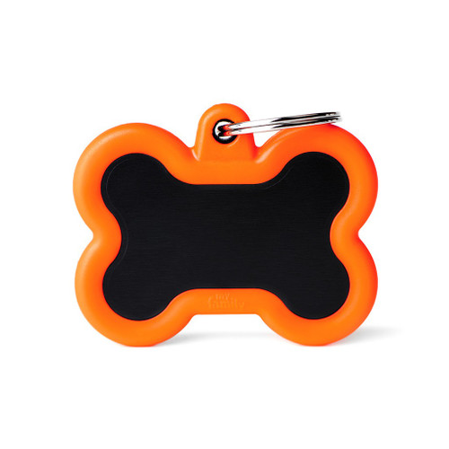 MyFamily Hushtag Aluminum Black Bone With Orange Rubber Pet ID Tag Diamond Engraved