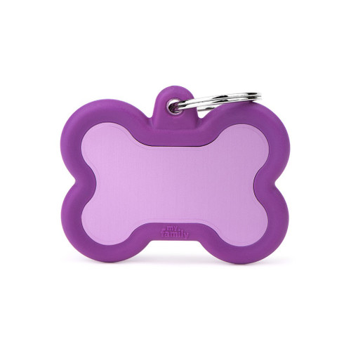 MyFamily Hushtag Aluminum Purple Bone With Purple Rubber Pet ID Tag Diamond Engraved