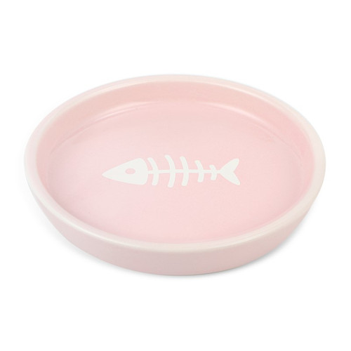 Park Life Designs Oscar Round Ceramic Cat Dish (Pink)