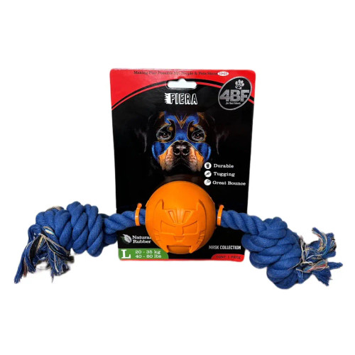 4BF - Rubber Chew toy with Rope, Fiera, (Dogs 40-80 pounds)