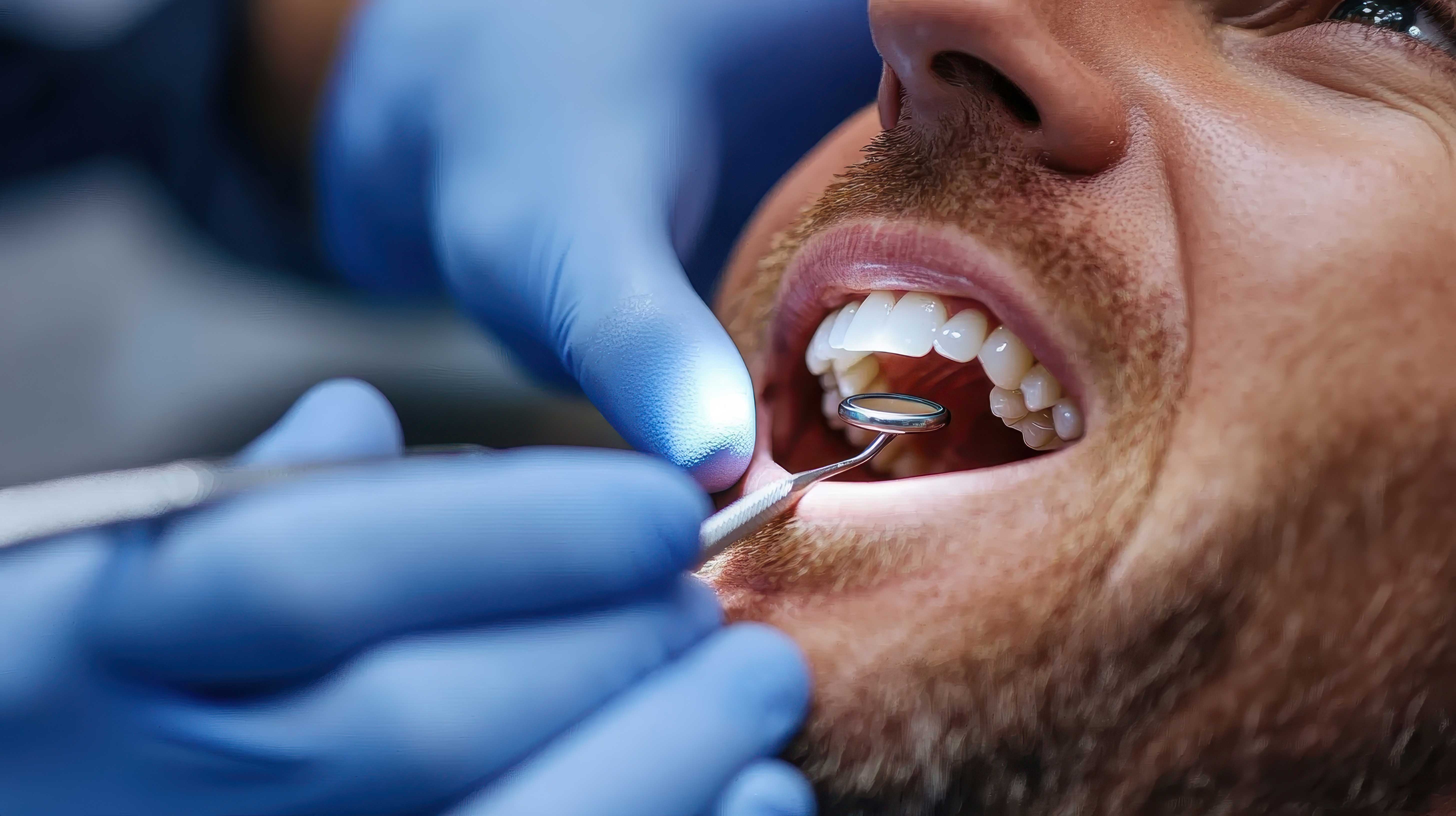 Dentist conducting a routine cleaning and exam