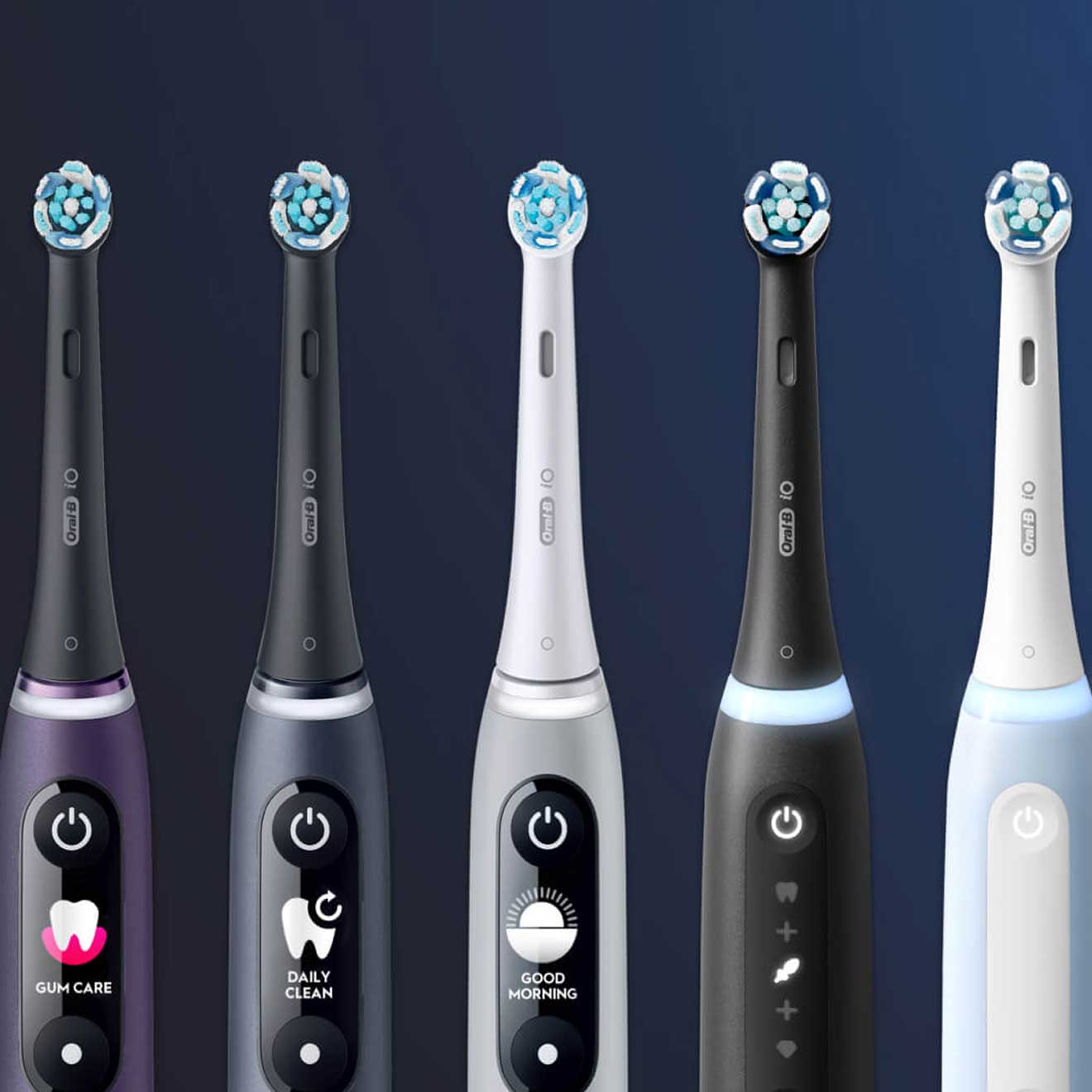 Lineup of Oral-B iO electric toothbrushes