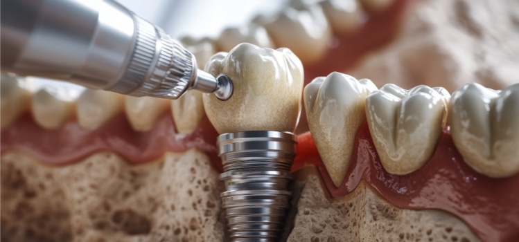 Close-up of dental implant being placed into the bone