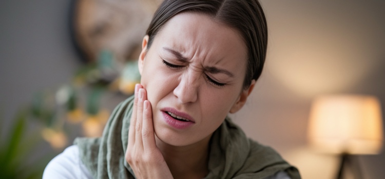 Woman Experiencing Toothache Pain Holding Cheek