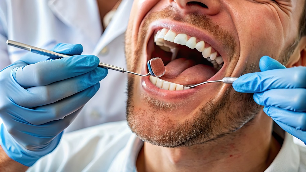 Man having his teeth examined in a dentist's office