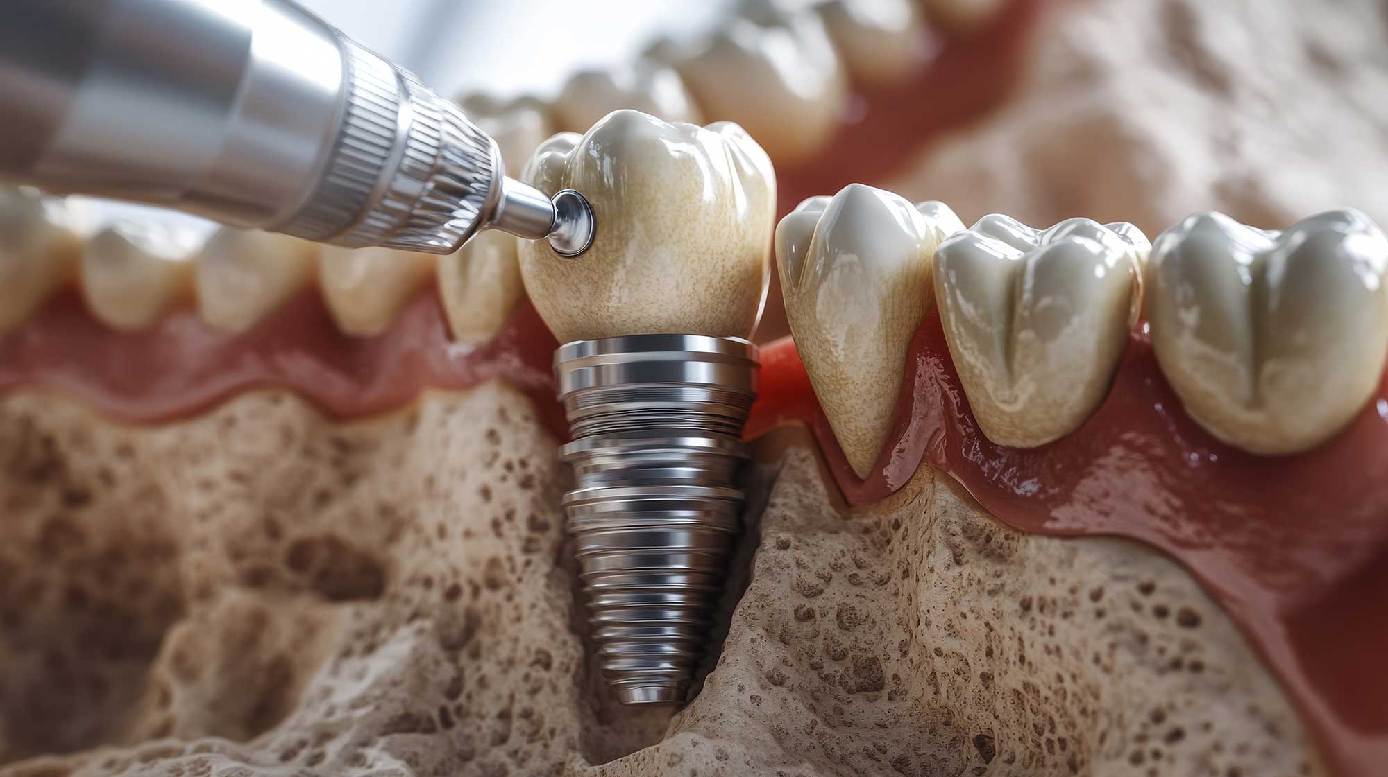 Close-up of teeth model showing restorative dentistry procedure