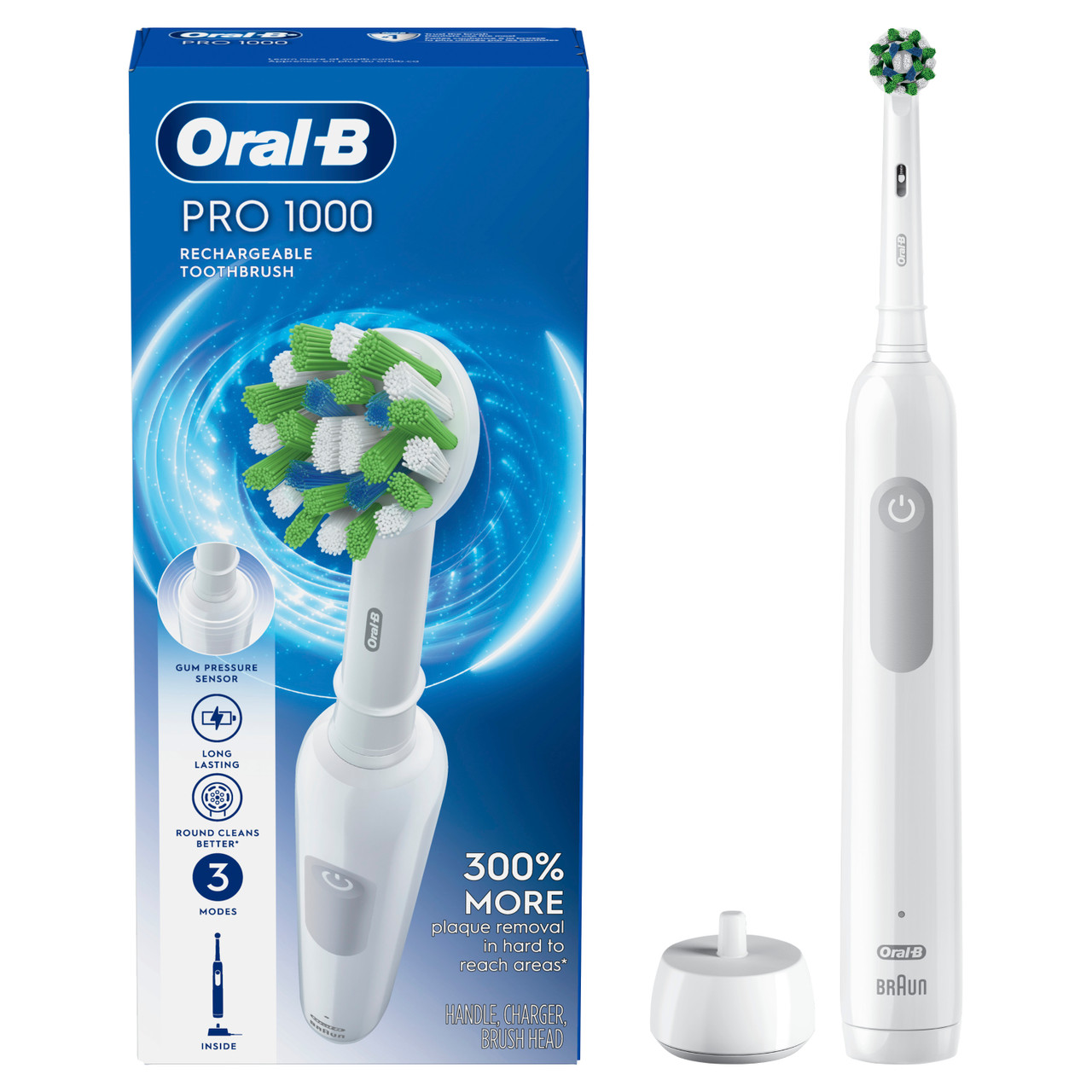 Pro 1000 Rechargeable Electric Toothbrush Twin Pack, White and